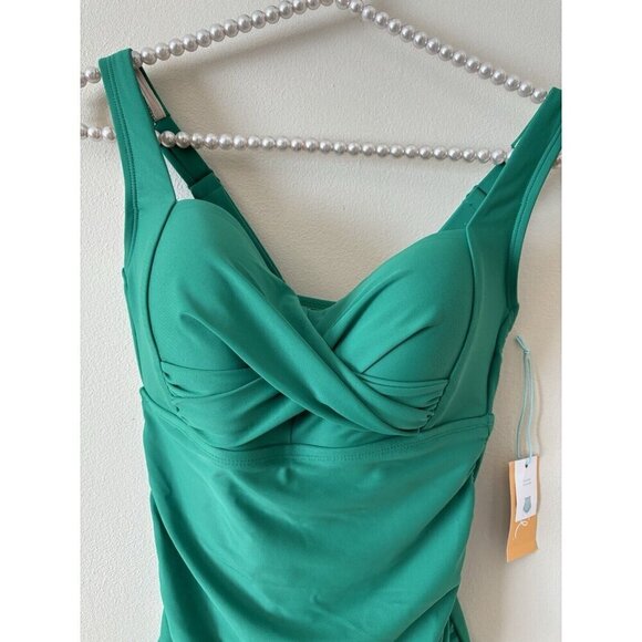 NWT Kona Sol Womens Size S Green One Piece Swimsuit Ruched Full Seat Coverage - Picture 2 of 6